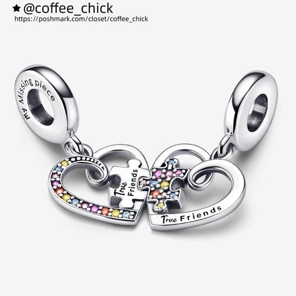 Pandora Puzzle Piece Hearts Splittable Friendship Dangle Charm - Picture 2 of 6